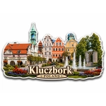 Magnes Kluczbork z panoramą historycznego centrum, fontanną i charakterystycznymi budynkami