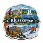 Magnes Kluszkowce przedstawiający cztery sezonowe krajobrazy – pamiątka aktywnego wypoczynku przez cały rok