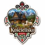 Magnes Kościelisko z motywem domu w górach, kwiatów i owiec