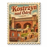 Magnes pamiątkowy Kostrzyn nad Odrą z motywem Mostu Kolejowego