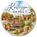 Pamiątkowy magnes Kostrzyn nad Odrą z motywem dworca kolejowego