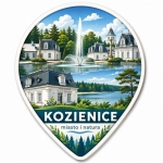 Pamiątkowy magnes Kozienice z motywem dworu i fontanny