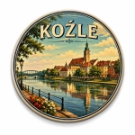 Magnes pamiątkowy Koźle z motywem panoramy miasta