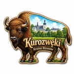 Magnes pamiątkowy Kurozwęki na białej płycie HDF