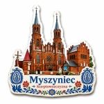 Magnes pamiątkowy Myszyniec z motywem kościoła na Kurpiowszczyźnie