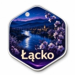 Magnes Łącko z motywem nocnego krajobrazu, rzeką i kwitnącymi drzewami