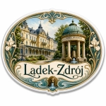 Magnes pamiątkowy przedstawiający pałac w stylu neorenesansowym w Lądku-Zdroju