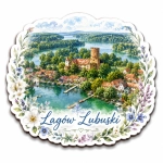 Magnes Łagów Lubuski z widokiem zamku, rzeki i kwiatów