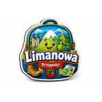 Pamiątkowy magnes Limanowa Przygoda! z motywem górskim, kościołem i krzyżem