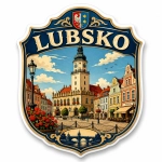 Pamiątkowy magnes Lubsko z motywem ratusza i ulic miasta