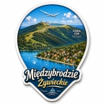 Magnes pamiątkowy Międzybrodzie Żywieckie z widokiem krajobrazowym