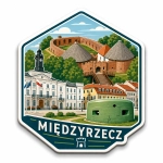 Pamiątkowy magnes Międzyrzecz z widokiem na zamek i ratusz