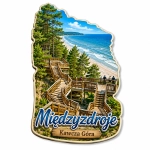 Magnes Międzyzdroje przedstawiający plażę, las i drewniane schody