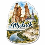 Magnes Mielnik z motywem ruin zamku, kościoła, rzeki i wzgórz