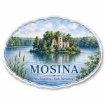 Pamiątkowy magnes Mosina z motywem zamku na wyspie