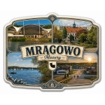 Magnes turystyczny Mrągowo z widokami jeziora, miasta i okolicy