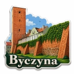 Magnes pamiątkowy przedstawiający mury obronne w Byczynie