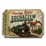 Pamiątkowy magnes z motywem retro pociągu z Muzeum Kolei Wąskotorowej w Sochaczewie