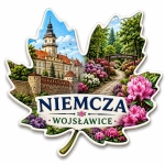 Magnes pamiątkowy Niemcza i Arboretum Wojsławice w kształcie liścia