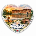 Pamiątkowy magnes Nowy Dwór Mazowiecki z panoramą zamku, rzeki i mostu
