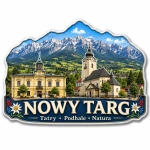 Magnes pamiątkowy Nowy Targ z motywem Tatr i kościoła