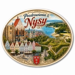 Magnes pamiątkowy Nysa z motywem katedry i renesansowych kamienic