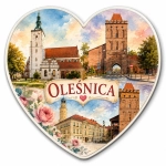 Pamiątkowy magnes Oleśnica z widokiem historycznych budynków miasta