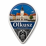 Pamiątkowy magnes Olkusz z widokiem ratusza i symbolem kopalnictwa