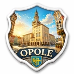 Magnes Opole przedstawiający ratusz i miejską zabudowę