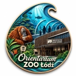 Magnes pamiątkowy Orientarium ZOO Łódź z motywem orangutana, akwarium i budynku orientarium