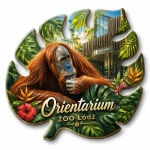 Pamiątkowy magnes Orientarium ZOO Łódź z motywem orangutana i tropikalnej roślinności