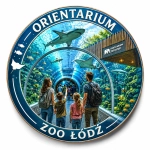 Magnes pamiątkowy Orientarium Zoo Łódź przedstawiający tunel akwarium z rybami i rekinem