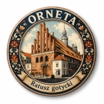 Magnes pamiątkowy z gotyckim ratuszem w Ornecie