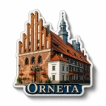 Magnes pamiątkowy Orneta z motywem budynku i nazwą miejscowości