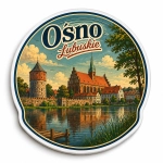 Magnes pamiątkowy Ośno Lubuskie z widokiem na zamek i kościół