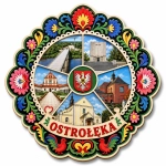 Magnes Ostrołęka z motywem regionalnym przedstawiającym krajobraz i architekturę miasta