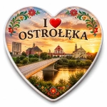 Magnes Ostrołęka z widokiem miasta, mostem, rzeką i historycznymi budynkami