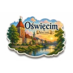 Pamiątkowy magnes Oświęcim z widokiem zamku i mostu nad rzeką