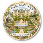 Magnes pamiątkowy z motywem Pałacu Branickich, ogrodu i fontann