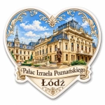 Magnes pamiątkowy przedstawiający Pałac Izraela Poznańskiego w Łodzi