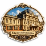 Magnes pamiątkowy przedstawiający Pałac Izraela Poznańskiego w Łodzi