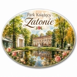 Magnes pamiątkowy Park Książęcy Zatonie z pałacem, ogrodem i stawem z różami