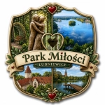 Magnes pamiątkowy przedstawiający Park Miłości w Lubniewicach