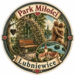 Magnes pamiątkowy Park Miłości w Lubniewicach z motywem romantycznego miejsca