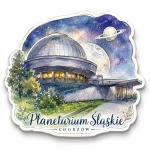 Magnes pamiątkowy Planetarium Śląskie na białej płycie HDF