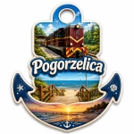 Magnes Pogorzelica z motywem plaży, kolei i zachodu słońca