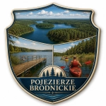Pamiątkowy magnes Pojezierze Brodnickie z motywem jeziora i lasów