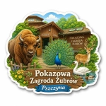 Magnes pamiątkowy z motywem Pokazowej Zagrody Żubrów w Pszczynie