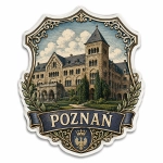 Magnes pamiątkowy przedstawiający zabytkowy gmach w Poznaniu