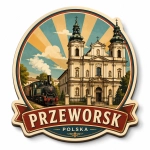 Magnes Przeworsk z motywem kościoła i pociągu
